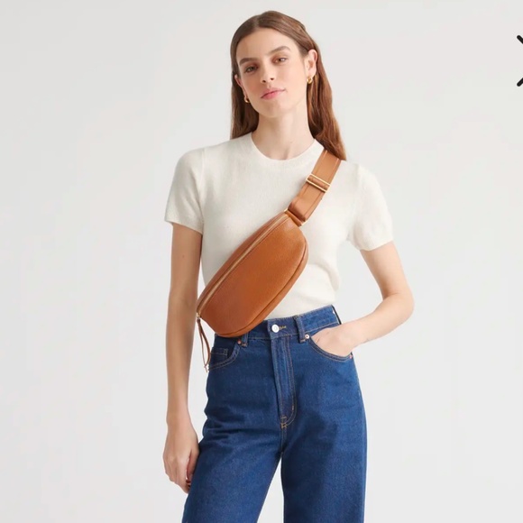 Quince Handbags - Quince Italian Pebbled Leather Sling Bag in Cognac
